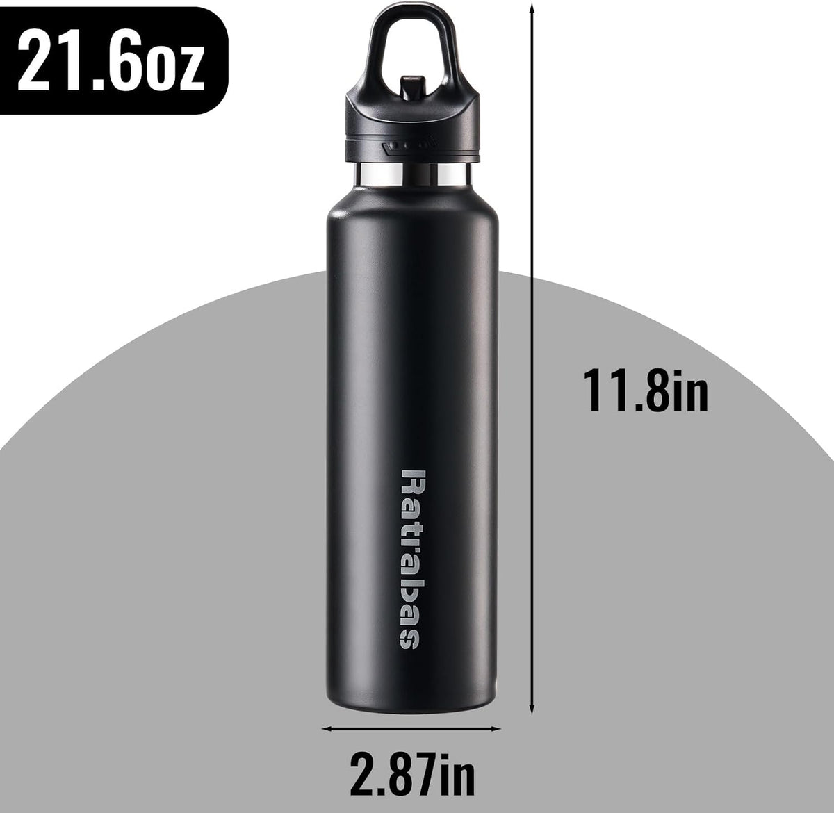 Ratrabas Insulated Water Bottle for Men, 21.6 oz Leak-Proof Tumbler,