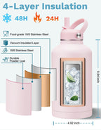 64 oz Insulated Water Bottle - Large Hydration Water Jug Insulated for Work