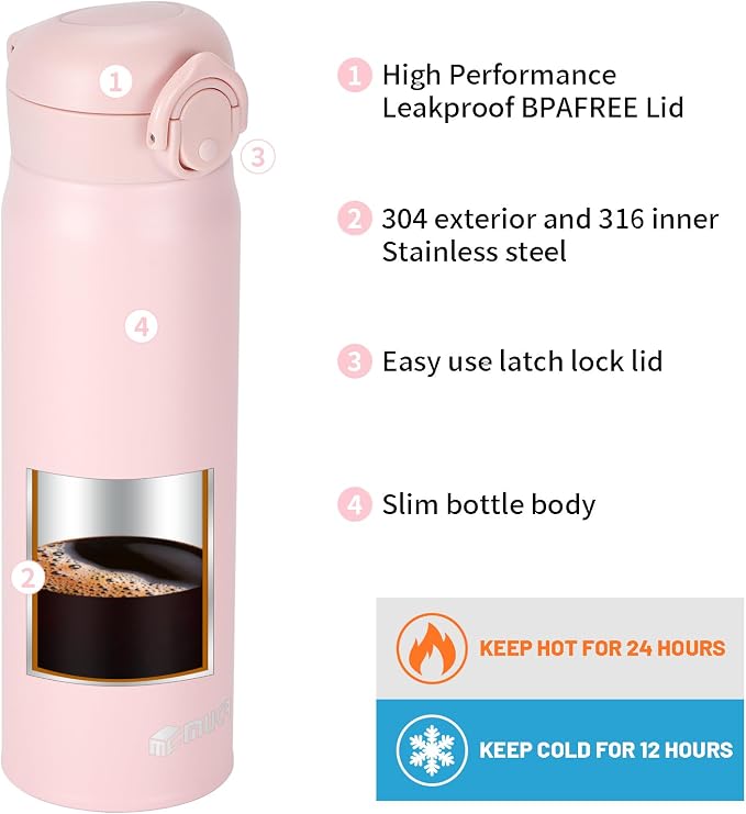 17oz BPA-Free Flip Lid Water Bottle, Cup Holder Compatible, Pink
