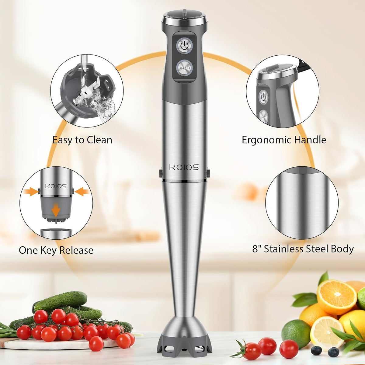 KOIOS Immersion Blender, 1000W Anti-scratch 3-in-1 Hand Blender
