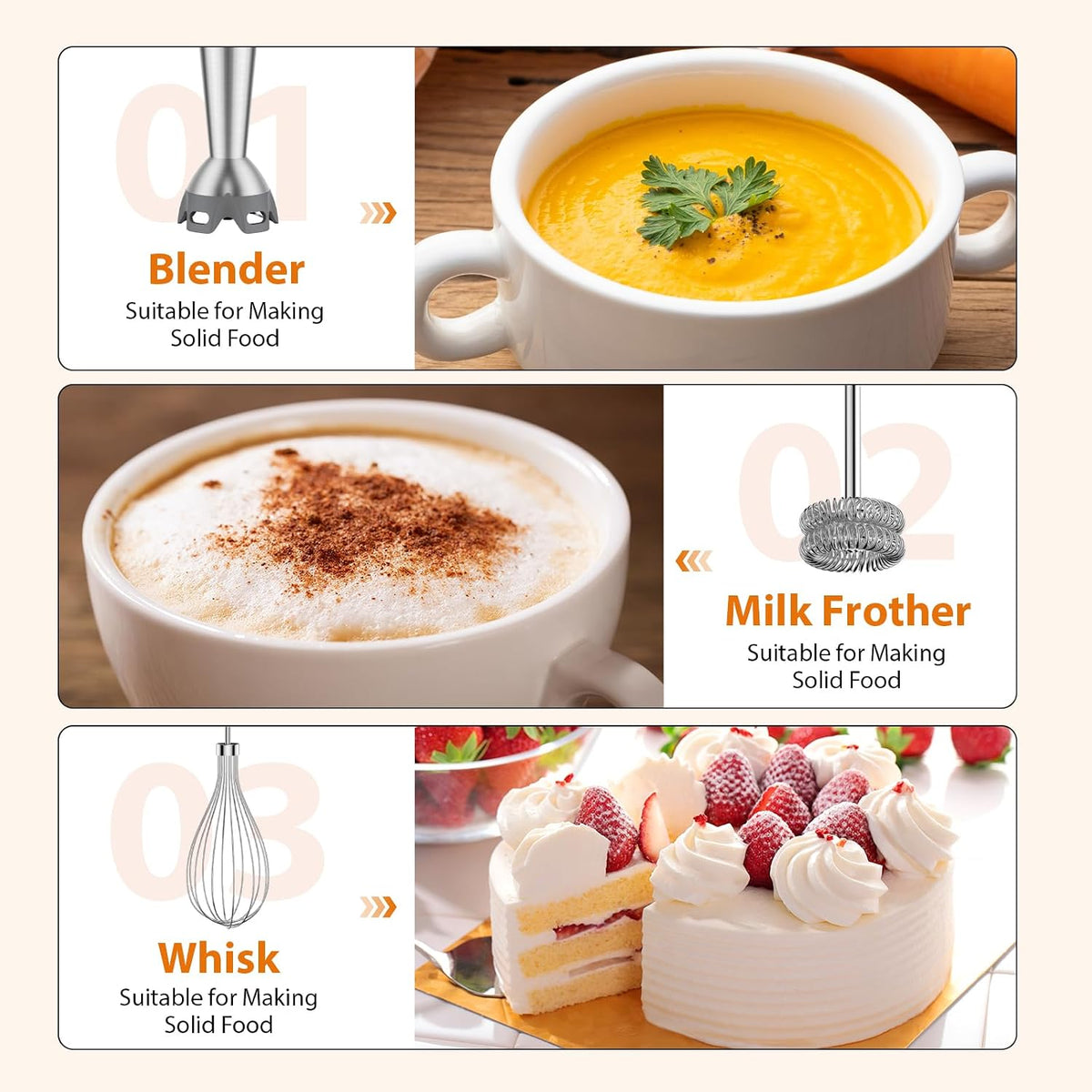 KOIOS Immersion Blender, 1000W Anti-scratch 3-in-1 Hand Blender